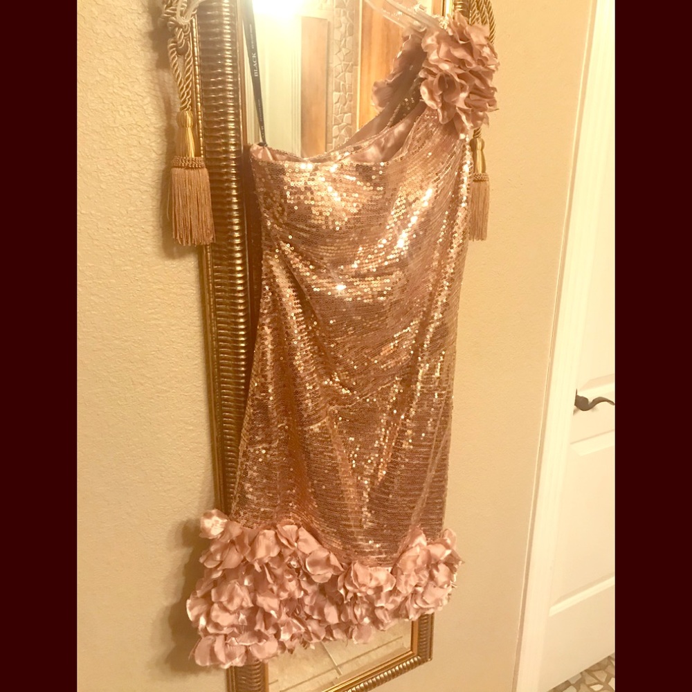 Black by blush sequin dress with flower petals